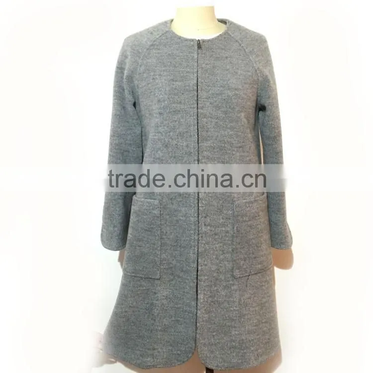 2016 AW woolen garment customized woman ladies fashion collarless slim fit