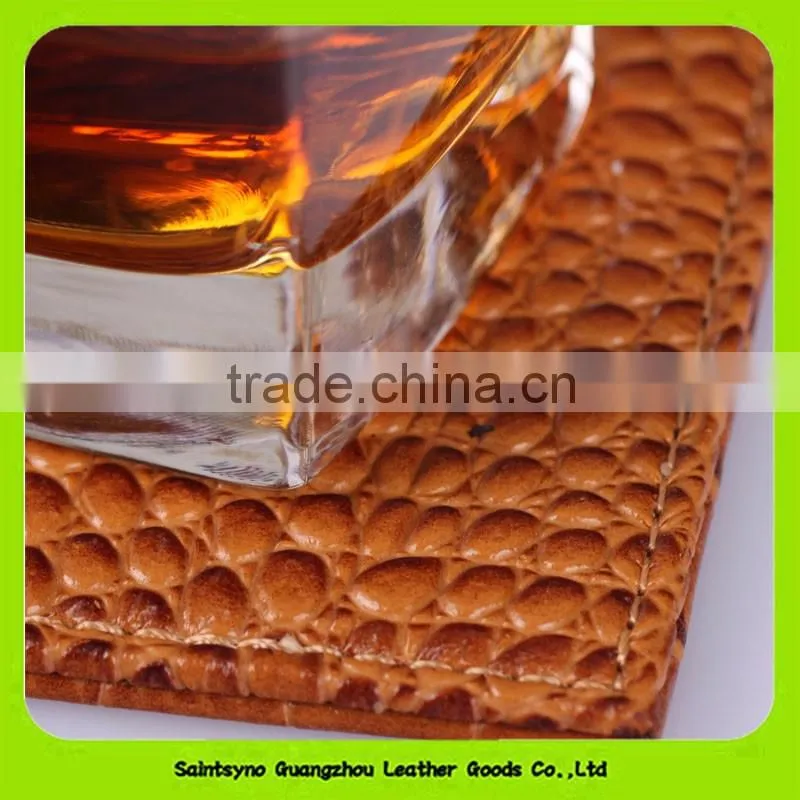 16034 Factory price Square Shaped Faux Leather coffee coaster set