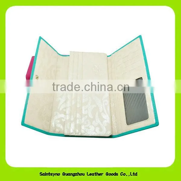 14332 Low price fashion lady silk flowers beauty girls leahter wallet