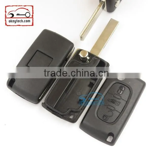 High Quatity Citroen romote flip key shell 3 button 307 blank With battery place 0536 Citroen key case