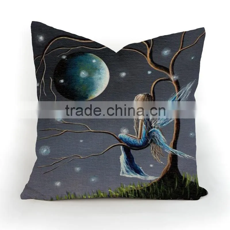 Square plain angel print cushion cover throw linen cotton pillow case