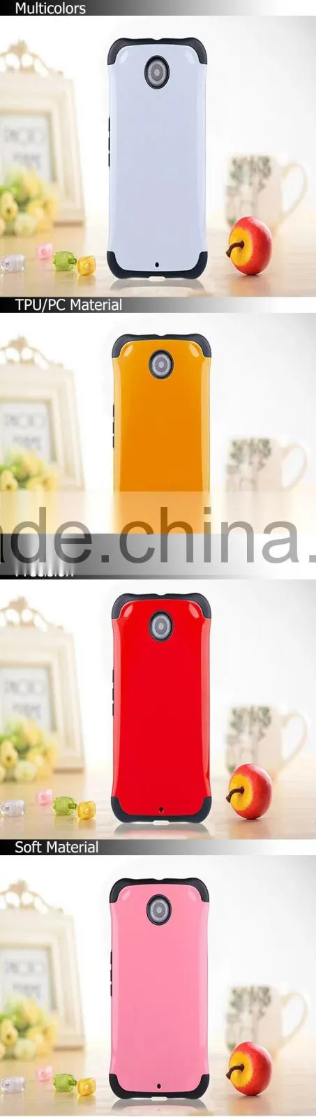 High Quality TPU+PC 11 Colors Custom Back Case Cover for Nexus 6, for Google Nexus 6 Cellphone Case