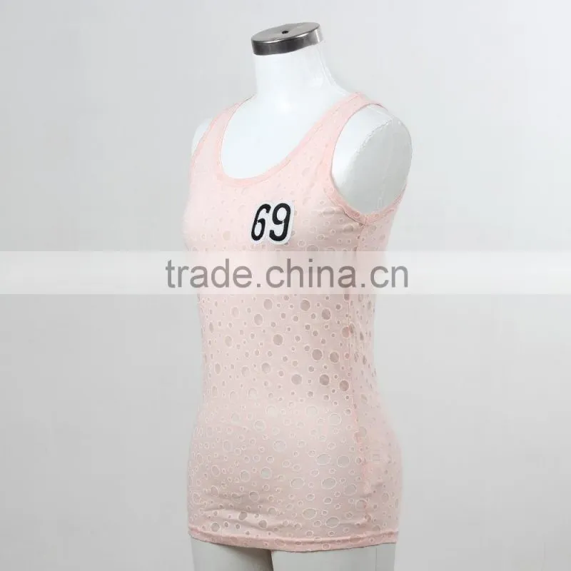 F5S15149 Fashion Plain Lace Dotted Tank Top for Women