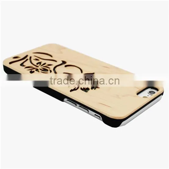 Beautiful Flower Hollow out Good hand feeling PC/TPU & wood two in one phone case for Iphone 6