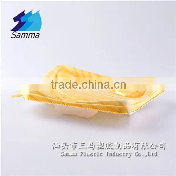 KW-0013C disposable mini sushi containers, wooden base containers with clear lid