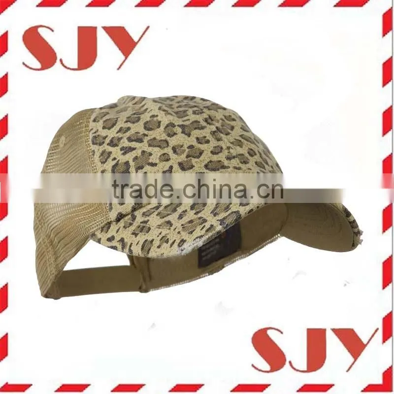 Low Profile Canvas Leopard Printed Mesh Trucker Cap