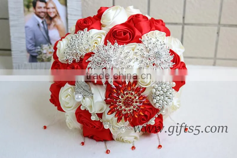 Handmade Gorgeous Brooch Bouquet, red and Silver Wedding Brooch jewelry Bouquet