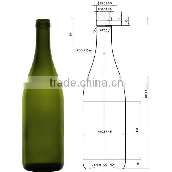 Glasslucky Olive green 750ml glass burgundy wine bottle