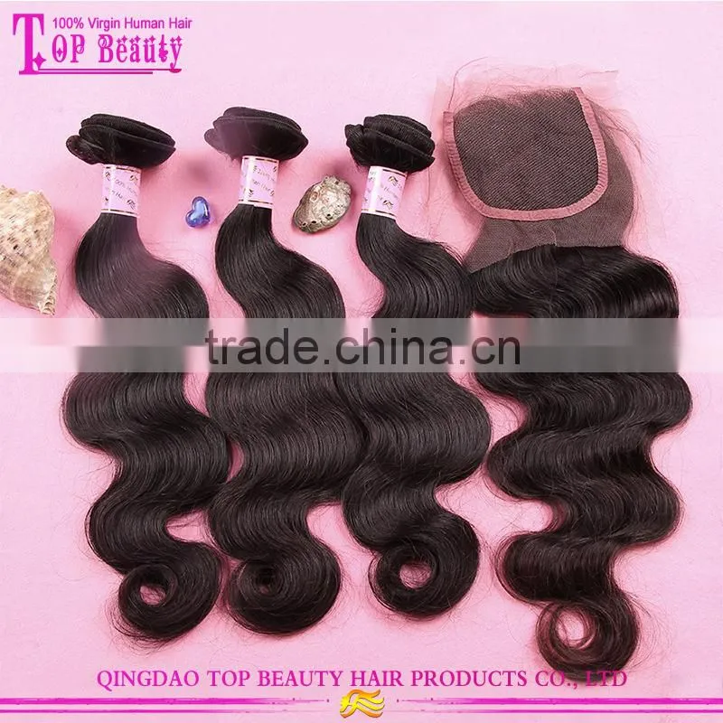 Can custom 100% virgin hair bundles with lace closure body weave 3 bundle brazilian human hair with closure