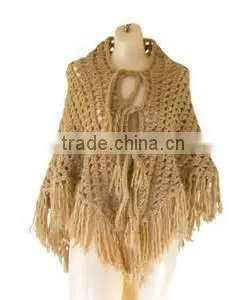 15JW318 crochet knit poncho