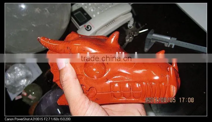 wholesale beautiful red jade crystal dragon skull head
