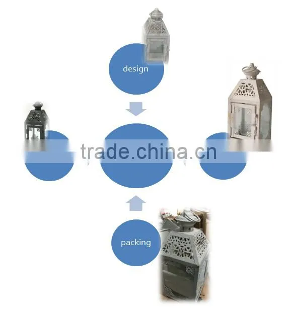 Cheap wooden lantern with metal top white color