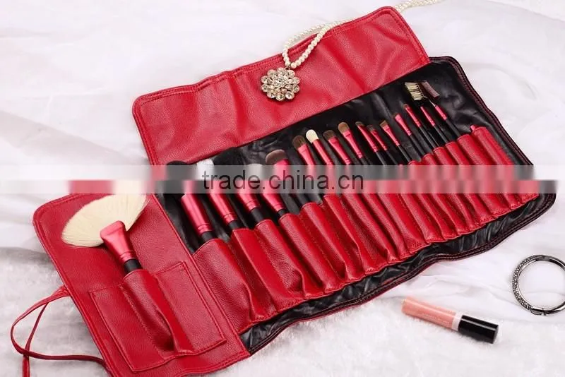 High quality 18pcs red makeup brush set,stock product with factory price