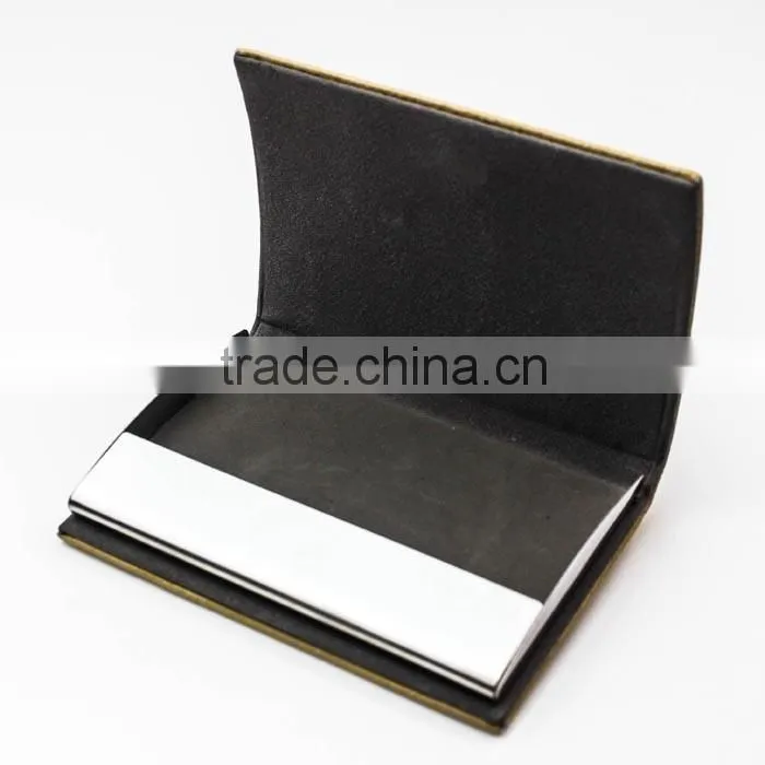 Yellow leather and metal material credit card case with printing logo