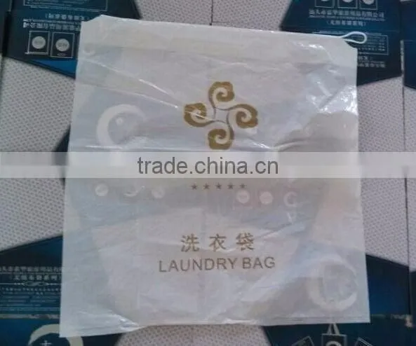 Custom Made Logo Written Name Plastic Laundry Bag With White Drawstring (XJLB49)