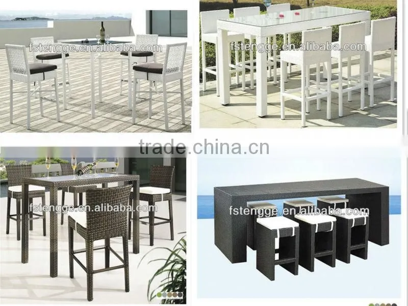 Outdoor Patio Wicker Furniture New Resin Dining Bar Table and Bench
