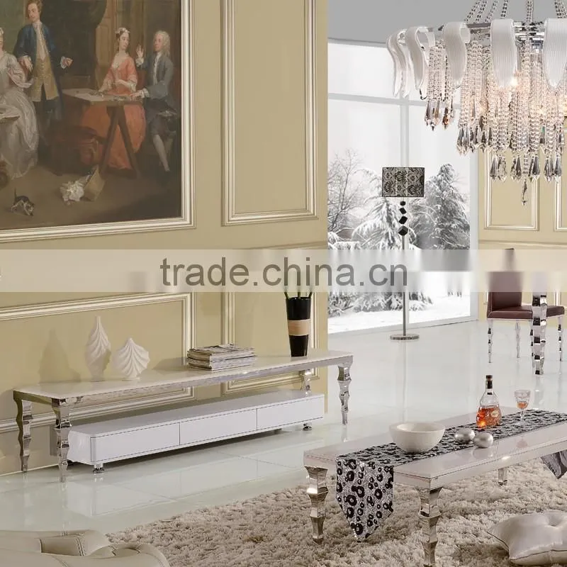 competitive price center coffee table with white marble top stainless steel legs