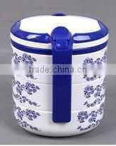 Portable three layers oval lunch box with lock