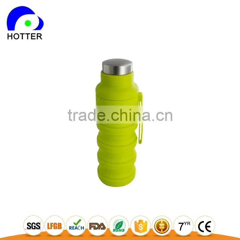 Stainless head silicone folding water bottle full silicone safe travel camping folding cup wholesale