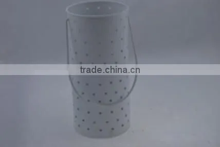 Holiday decoration white embossed hole metal candle holder