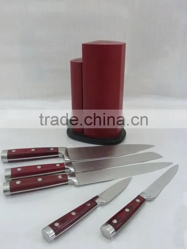 hot sell 6 pcs red wood handle knives D02-6M01
