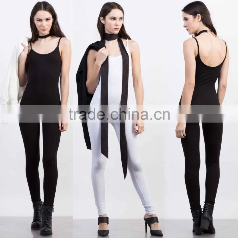 Sexy Women Rompers 95% Cotton and 5% Spandex Thin Cami Straps Skinny Leg Simple Bodycon Sport Tank Onesie Adult Without Hood
