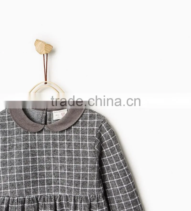 Latest Children Winter Plush Check Dress With Peter Pan Collar Design Children Girls Kids Clothes Garment 2016 HSD5797