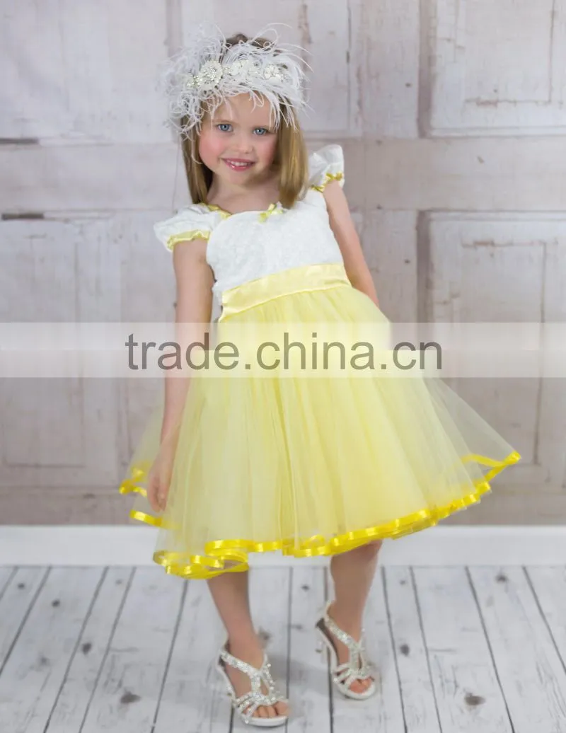 Girls Yellow Tutu Princess Lace Vintage Dress