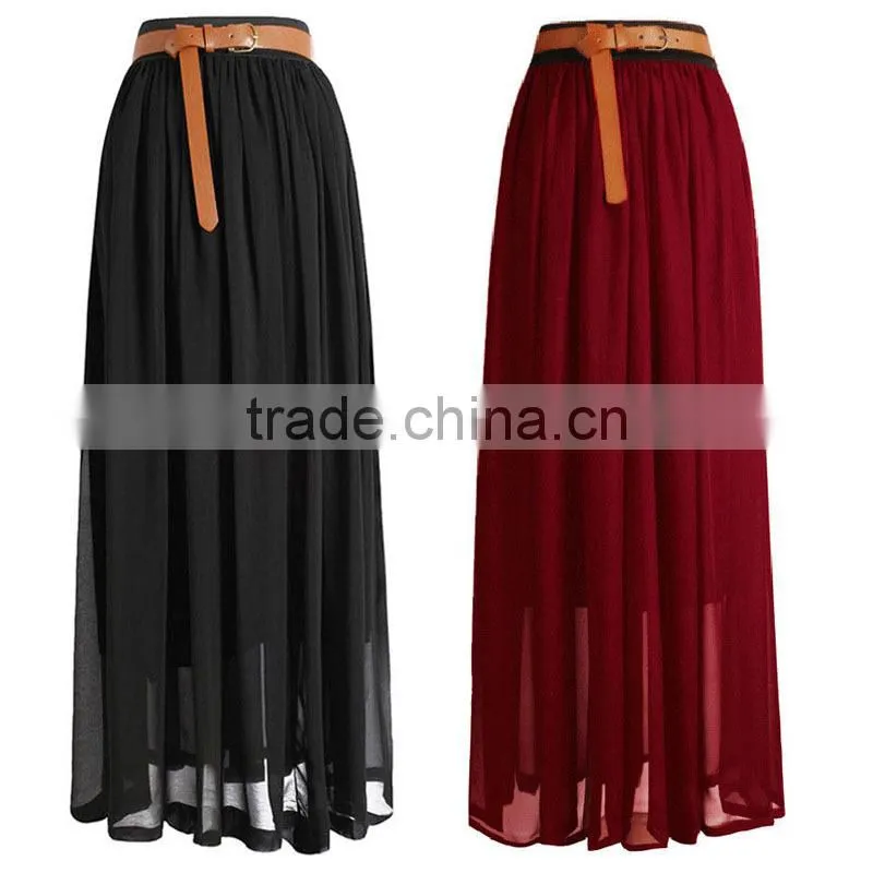hot selling pleated white chiffon long skirt women