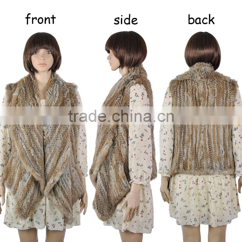 YR078 Fashion Women style Top Quality Hand Knit Real Rabbit Fur Sleeveless Vest/Australian Market Cropped Rabbit fur Waistcoat