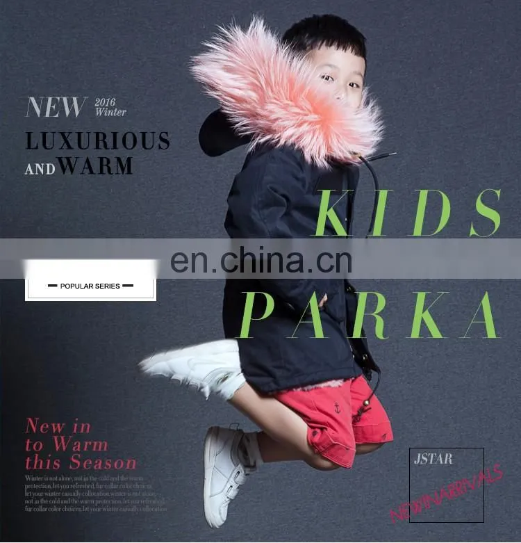 Winter best warm 100% cotton kids fur hood parka jacket