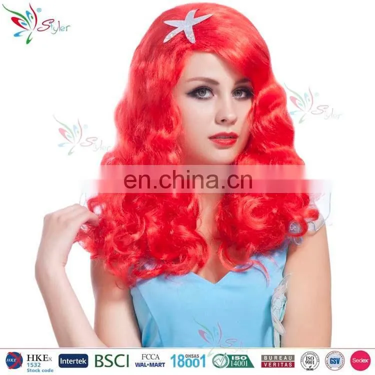 synthetic fibre long curly blue and pink cosplay party little mermaid wig