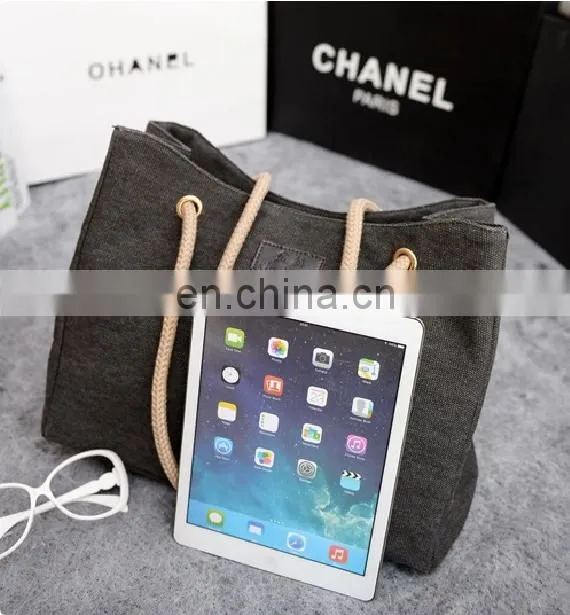 Korea Fashion Shoulder Bag Linen Cotton Ladies Handbag With Hemp Rope In Stock