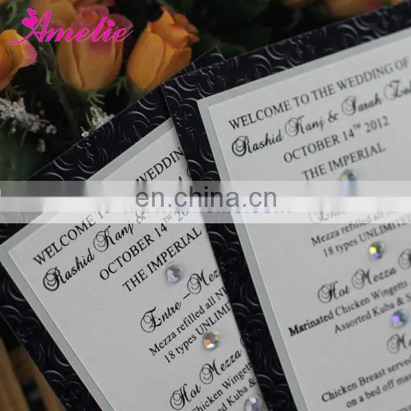 AMC003 2014 Handmade With Ribbon and Diamond Wedding MENU card