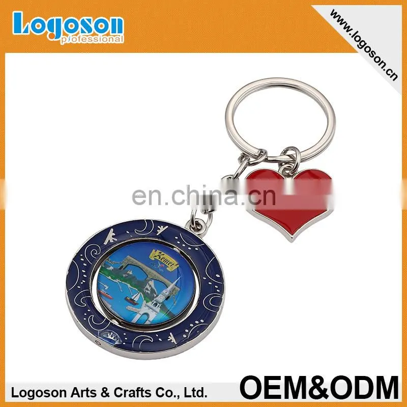 Custom best quality souvenir spinning keyholder key shaped cross keyring