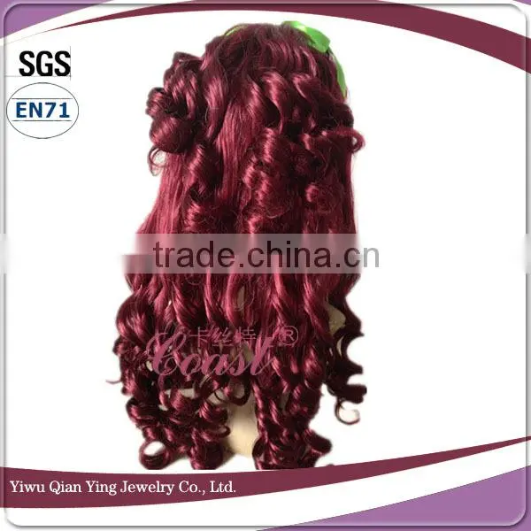 Beauty curly burgundy high quality synthetic poison ivy cosplay party wig