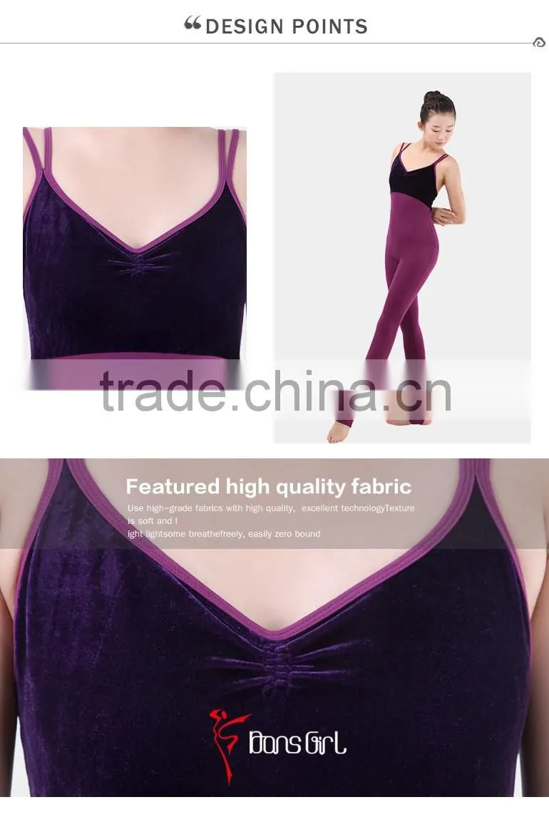Velvet Double Straps Ballet Camisole Leotards with Pants, Ballet Costumes Unitards