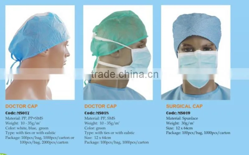 Disposable medical level hospital use Non-woven Bouffant Cap Nurse Cap
