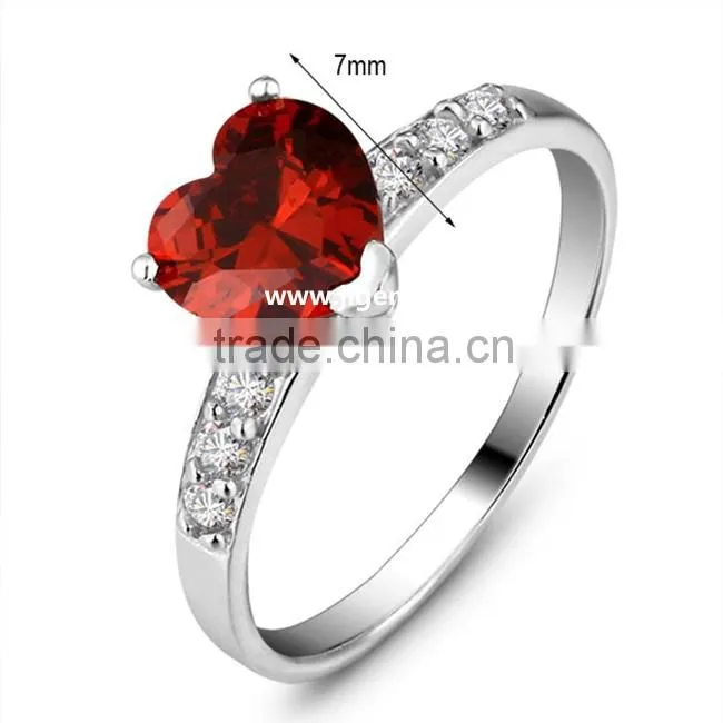 Heart Shape Garnet CZ Stone Silver Rings