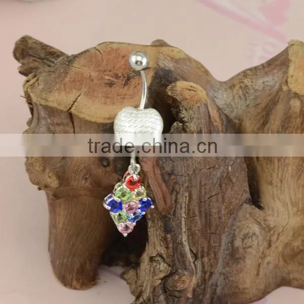 BR01820 medical steel fake shell dangle multi-colour gems flat navel belly rings