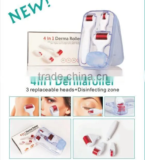 Personal Beauty care derma roller with 4 heads and disinfecting zone derma roller