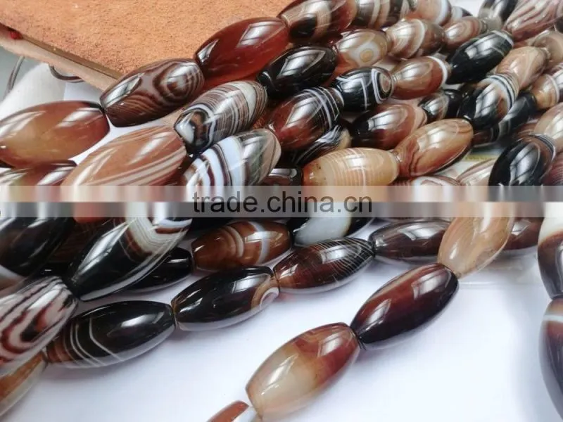 Natural Smooth Drum Shape Brown Agate Strip Loose Beads Unit Shape For Regilious Gift
