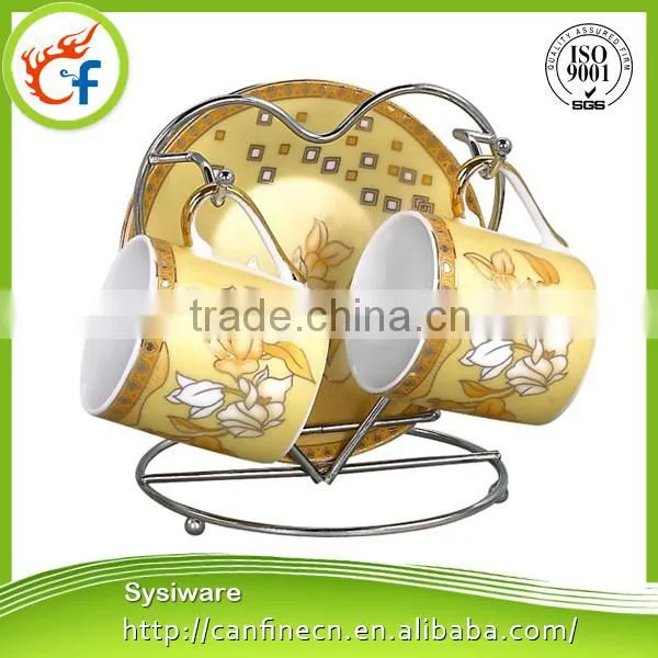 2015 spring fair new design fine porcelain tea set with flower decal printing,ceramic tea cup and saucer
