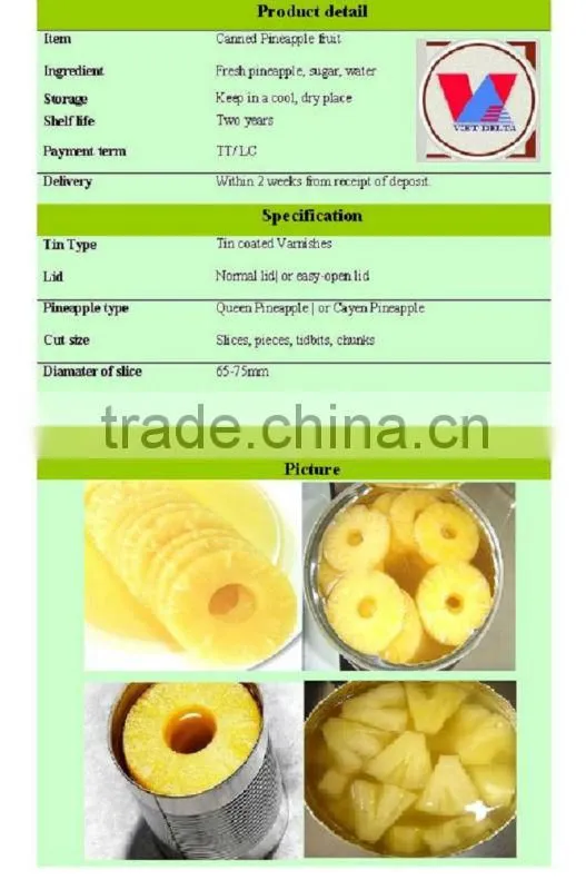 Vietnam Canned pineapple in light syrup