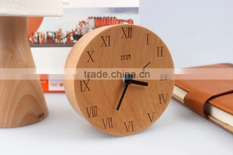 Hot sale Shanshui new design 100% wooden carving desktop clock, DRZ006