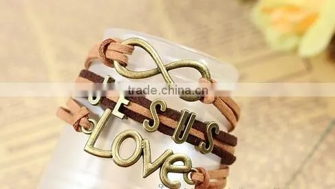 >>New arrival Christian infinity LOVE Jesus leather bracelet/