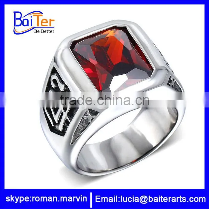 High Quality Vintage Jewelry Titanium Stainless Steel Mens Rings With Ruby