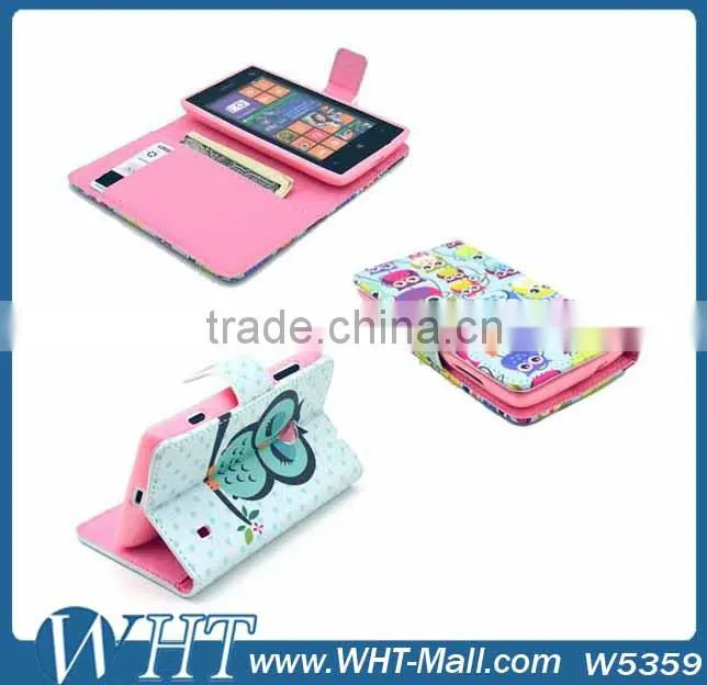 2014 New Products China Supplier Purse Custom Printing Wallet Leather Flip Case Stand Booklet Cover Shell For Nokia Lumia 520
