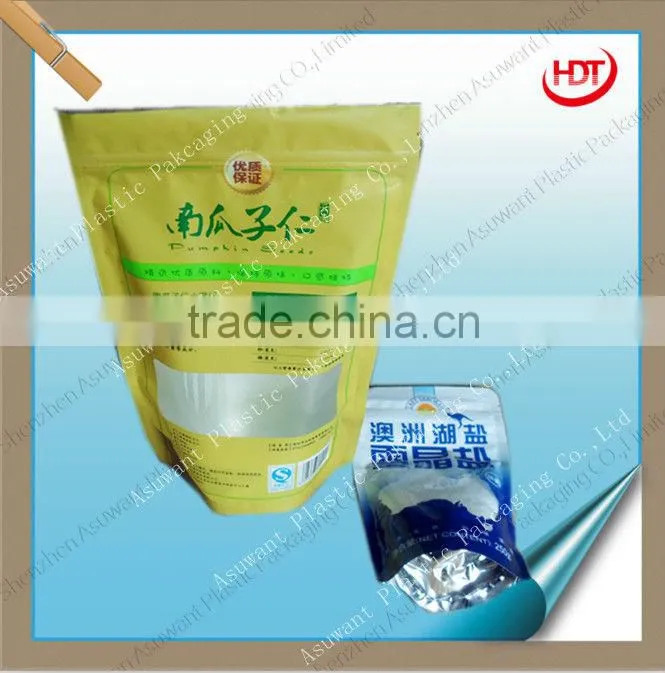 bottom gusset clear window stand up zipper pouch for food packaging