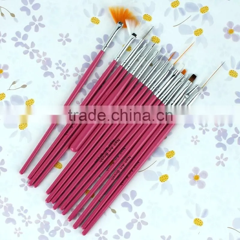 Professional 15pcs nail polish brush pink color acrylic nail art brush set